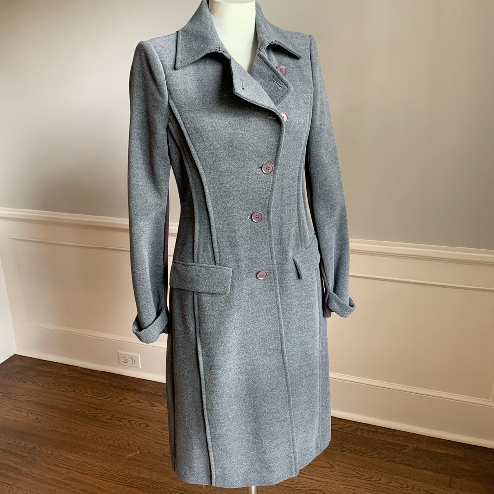 BCBG Max Azria Grey flannel Coat, size Small
